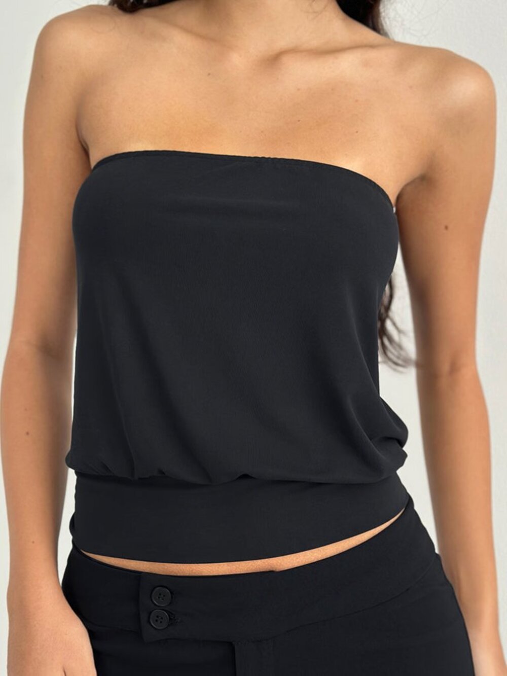 Motel Rocks Leocadia Bandeau Top in Cupro Black Size SS